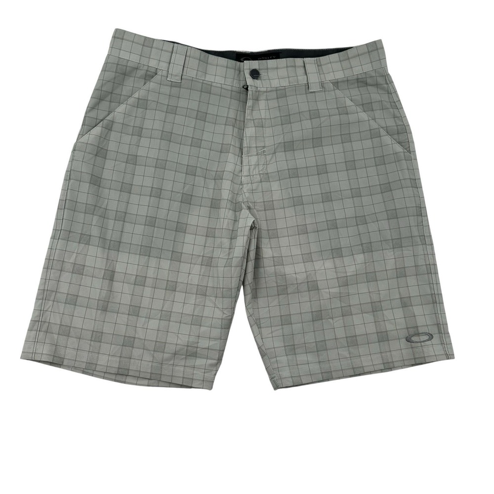 Oakley Men 36 Golf Shorts Grey Grid Pattern Plaid Performance Casual Sports